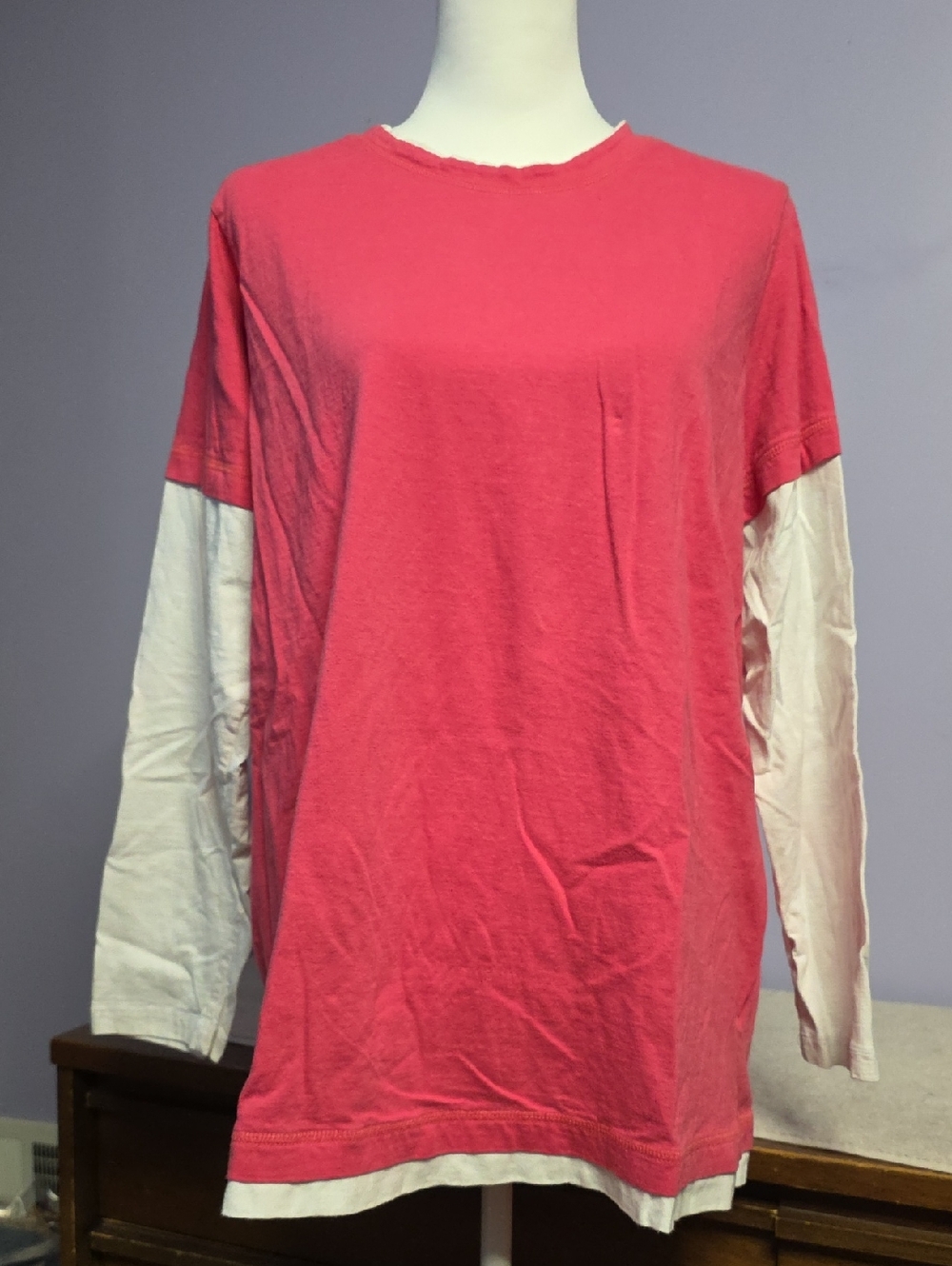 Woman Within Pink and White Layered-Look Long Sleeve Tee